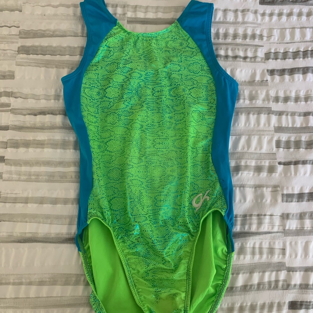 Metallic green and blue GK leotard in size Adult Large (AL)